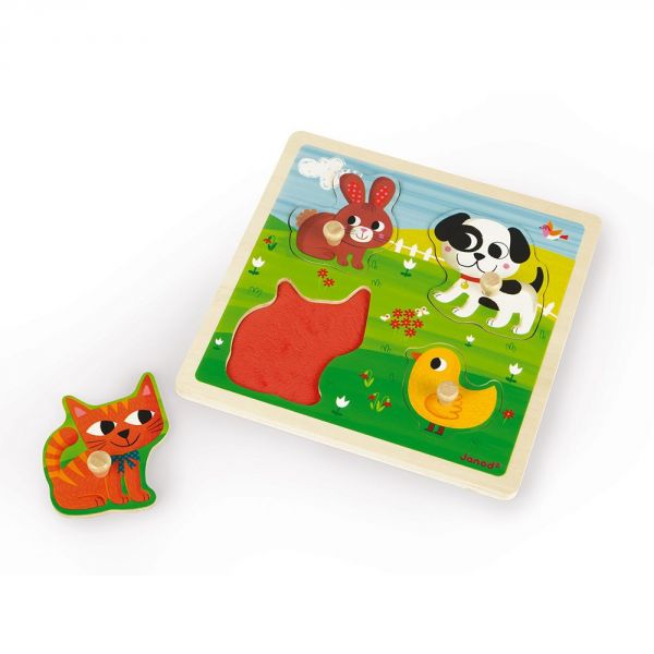 Puzzle en bois tactile Premiers animaux 4 pièces