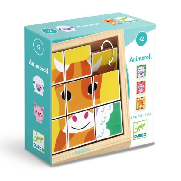 Puzzle cube pivotant en bois 9 pcs Animoroll