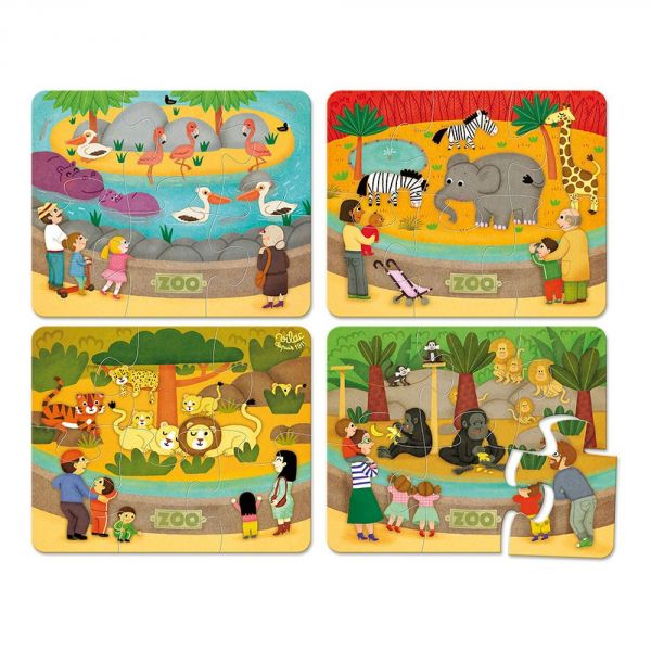 Coffret de 4 puzzles en bois - Les animaux du zoo