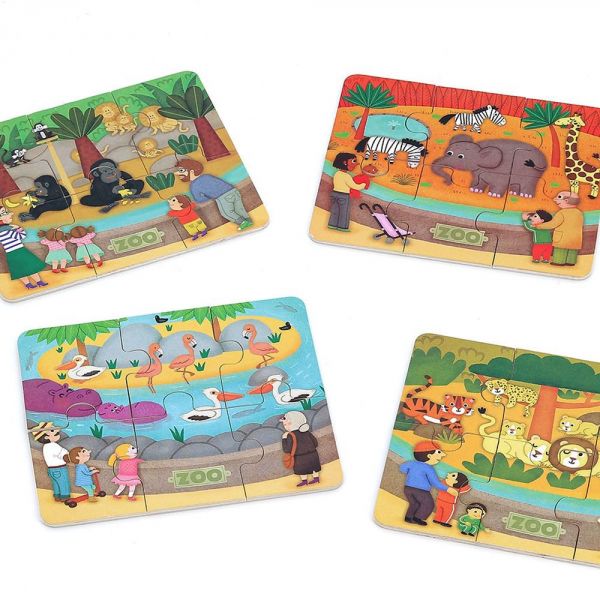 Coffret de 4 puzzles en bois - Les animaux du zoo