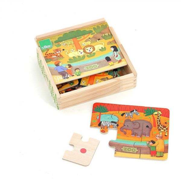 Coffret de 4 puzzles en bois - Les animaux du zoo
