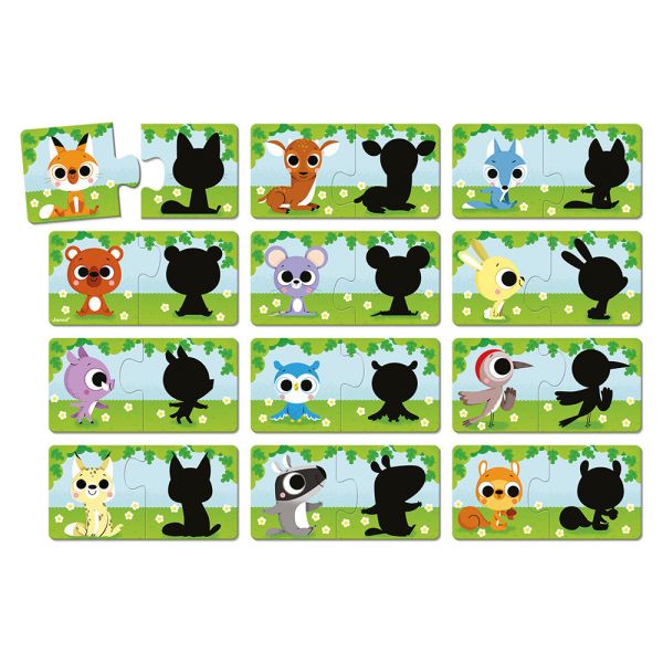 Lot de 12 puzzles de 2 pièces Les animaux et leur ombre