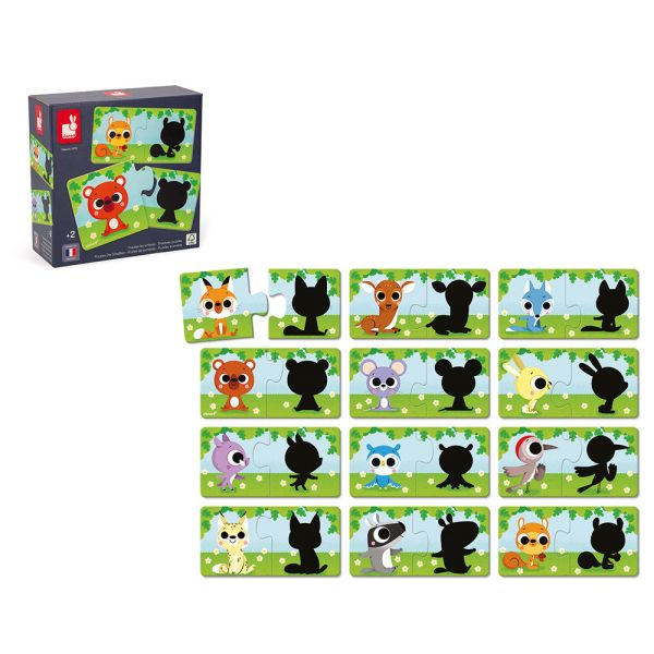 Lot de 12 puzzles de 2 pièces Les animaux et leur ombre