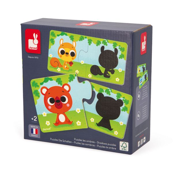 Lot de 12 puzzles de 2 pièces Les animaux et leur ombre