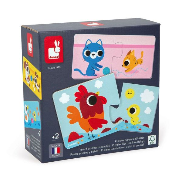 Lot de 12 puzzles de 2 pièces Parents et bébés animaux
