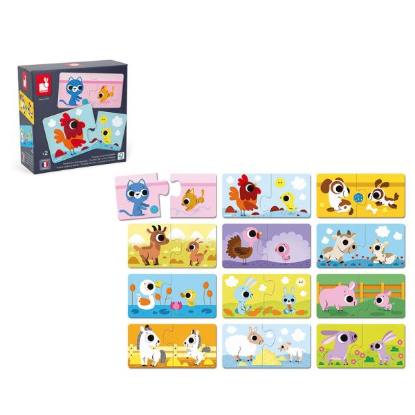 Lot de 12 puzzles de 2 pièces Parents et bébés animaux