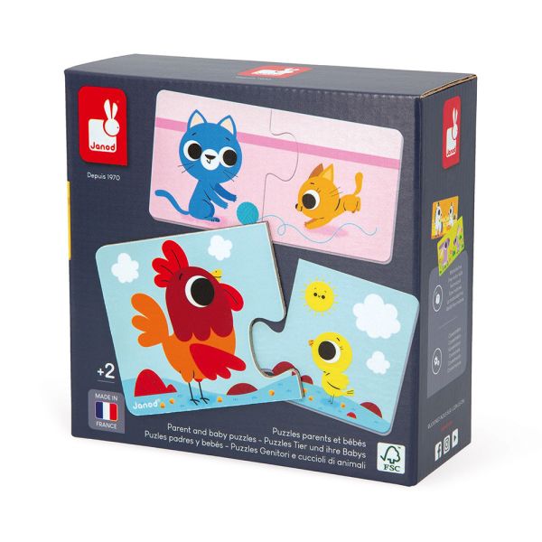 Lot de 12 puzzles de 2 pièces Parents et bébés animaux