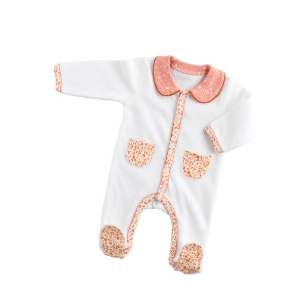 Pyjama bébé blanc 1 mois col motif floral Esmée