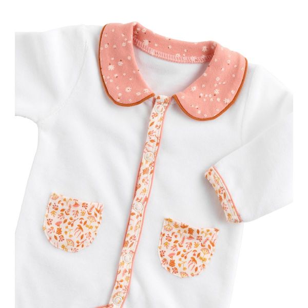 Pyjama bébé blanc 1 mois col motif floral Esmée