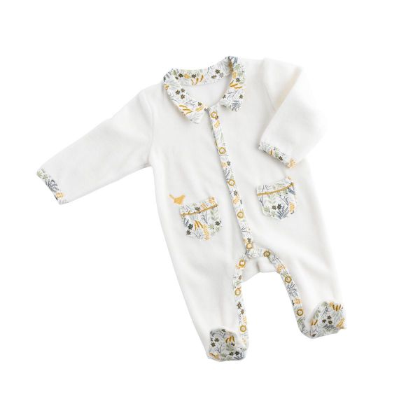 Pyjama bébé blanc 1 mois col motif végétal Promenons nous