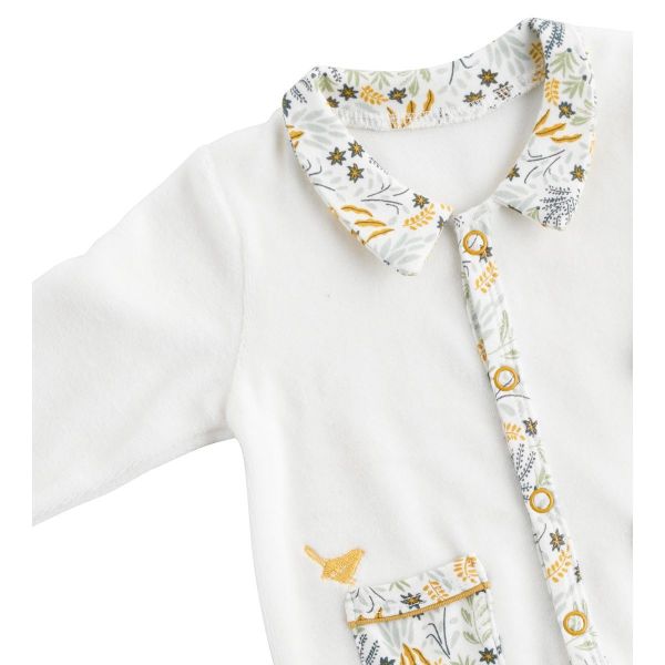 Pyjama bébé blanc 1 mois col motif végétal Promenons nous
