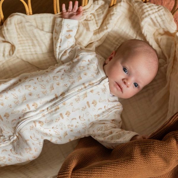 Pyjama coton zip naissance AOP Ecru