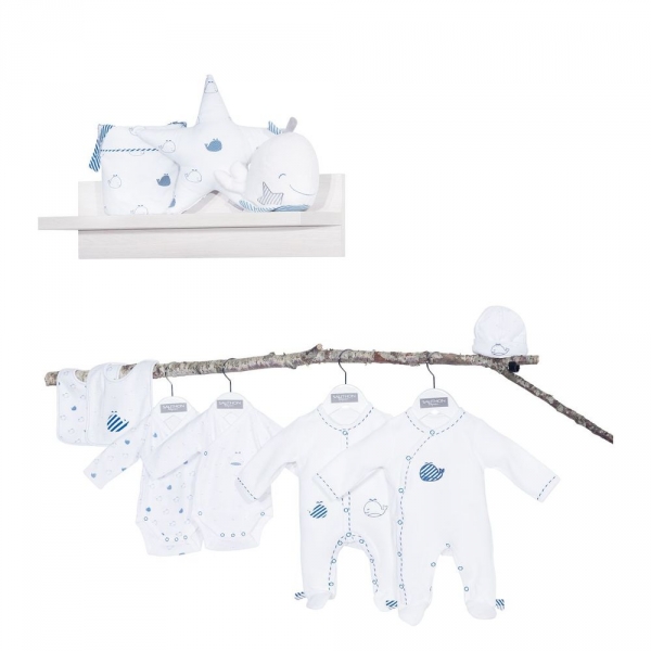 Pyjama bébé blanc 1 mois ouverture côté Blue Baleine