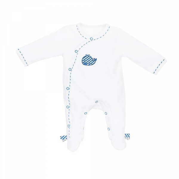 Pyjama bébé blanc 3 mois ouverture côté Blue Baleine
