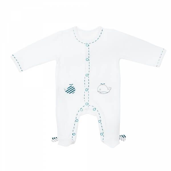 Pyjama bébé blanc 1 mois ouverture devant Blue Baleine