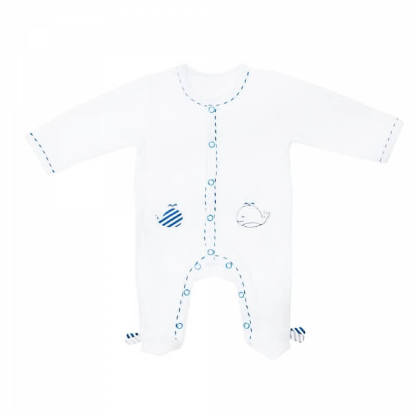 Pyjama bébé blanc naissance ouverture devant Blue Baleine