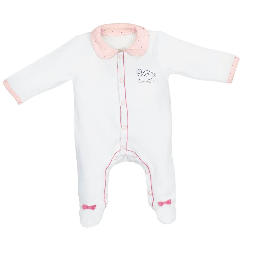 Sauthon Baby Deco Pyjama Bebe Blanc 3 Mois Avec Col Baby Swan Made In Bebe