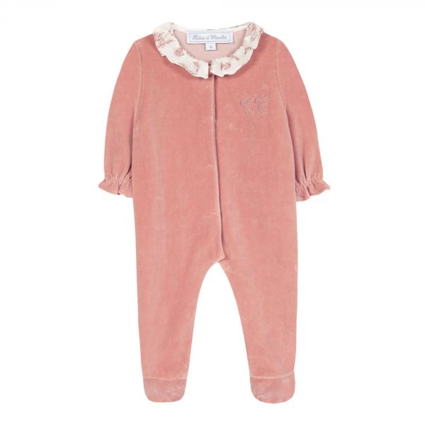 Pyjama Rose en velours Toile de Jouy 18 mois