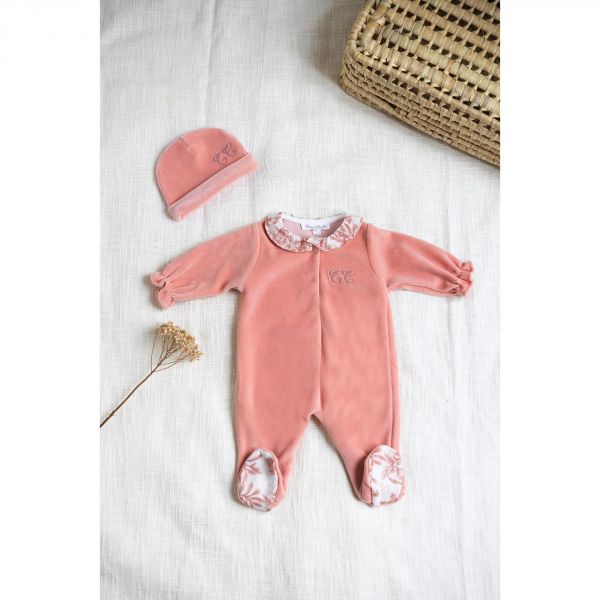 Pyjama Rose en velours Toile de Jouy 18 mois