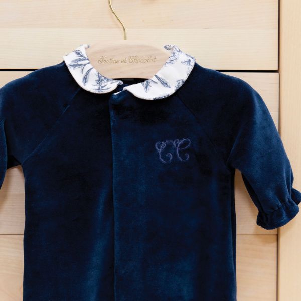 Pyjama bébé en velours Toile de Jouy Bleu 18 mois