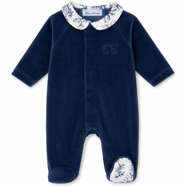 Pyjama bébé en velours Toile de Jouy Bleu 1 mois