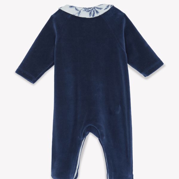 Pyjama bébé en velours Toile de Jouy Bleu 1 mois