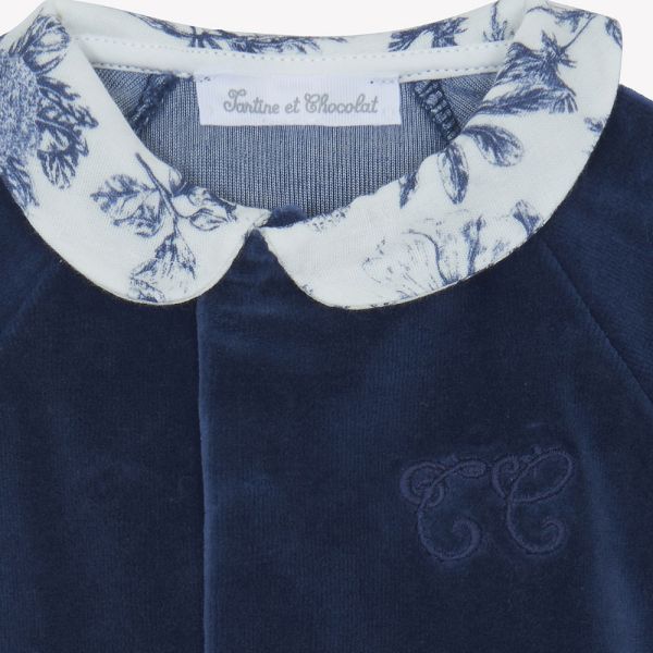 Pyjama bébé en velours Toile de Jouy Bleu 6 mois