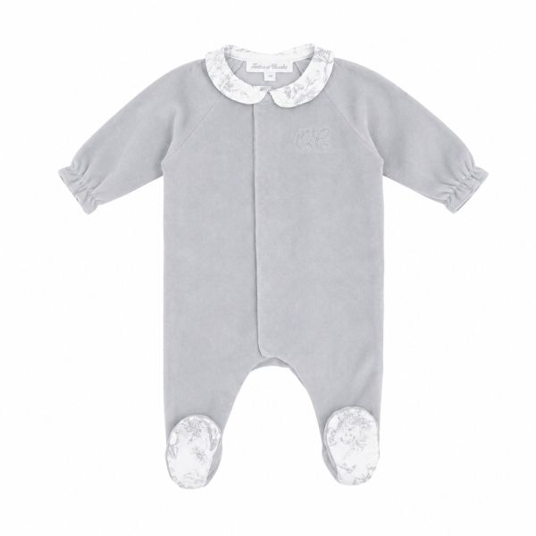 Pyjama bébé en velours Toile de Jouy Gris 1 mois