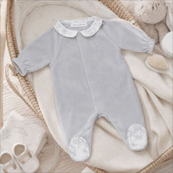 Pyjama bébé en velours Toile de Jouy Gris 1 mois