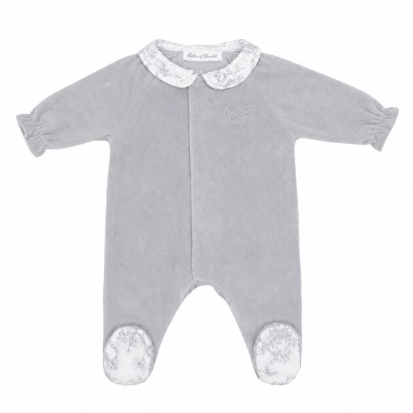 Pyjama bébé en velours Toile de Jouy Gris 3 mois