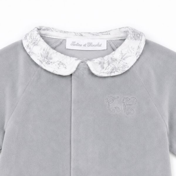 Pyjama bébé en velours Toile de Jouy Gris 3 mois