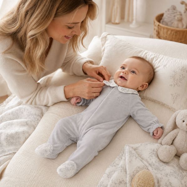 Pyjama bébé en velours Toile de Jouy Gris 6 mois