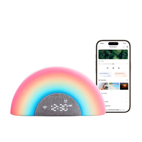 Veilleuse à bruits blanc bébé connectée Arc-en-ciel