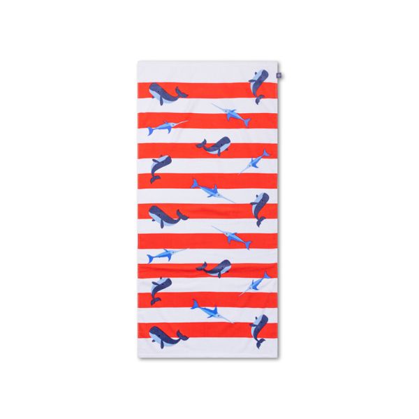Serviette de plage coton 135 x 65 cm - Baleine rouge