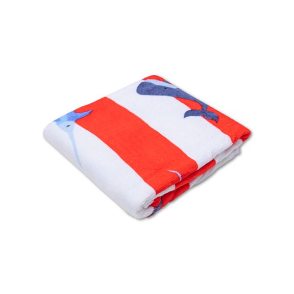 Serviette de plage coton 135 x 65 cm - Baleine rouge