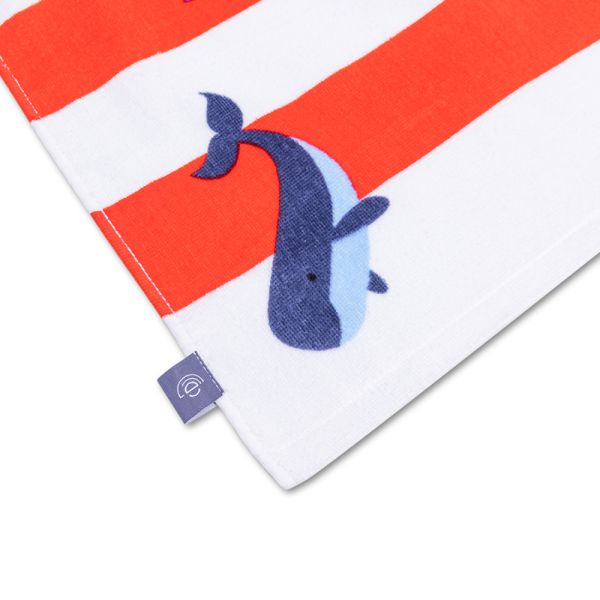 Serviette de plage coton 135 x 65 cm - Baleine rouge