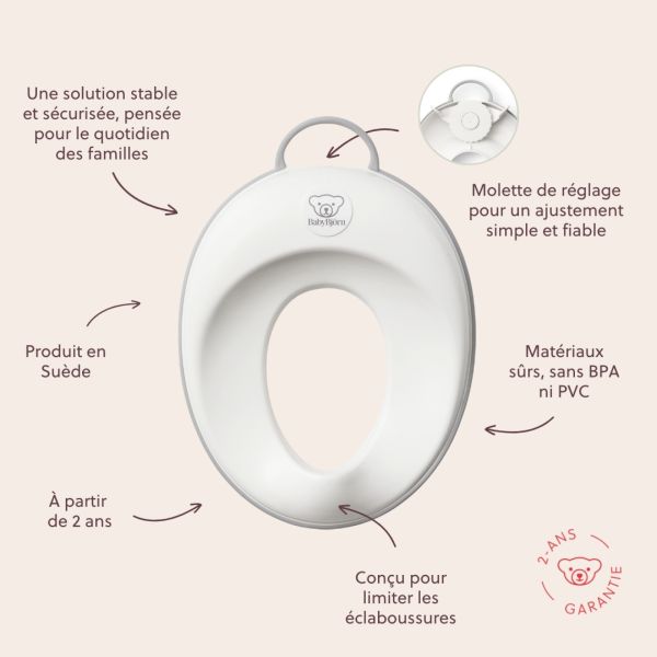 Réducteur de toilette blanc et gris