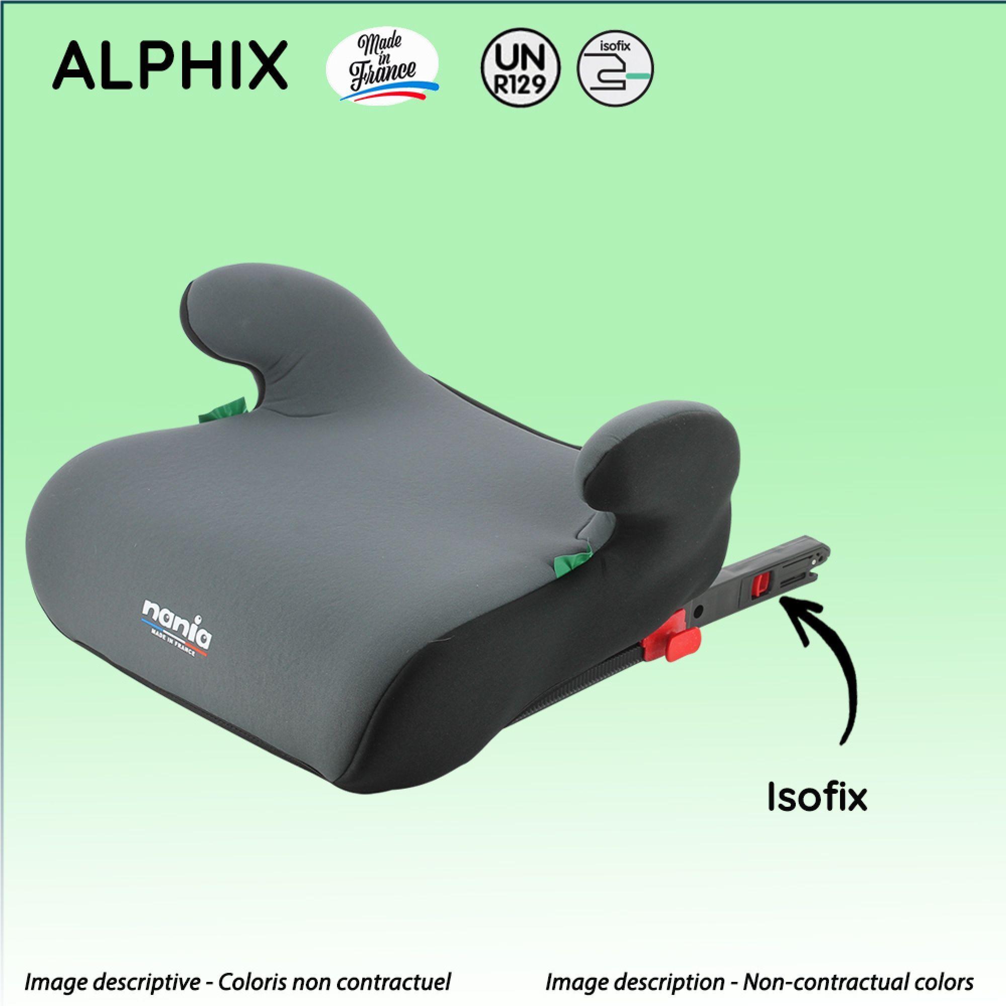 Réhausseur isofix ALPHIX 126-150 cm i-Size Noir - Made in Bébé