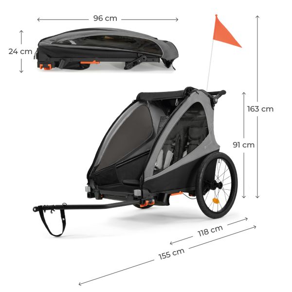 Remorque vélo enfant 2en1 Nava walk Gris