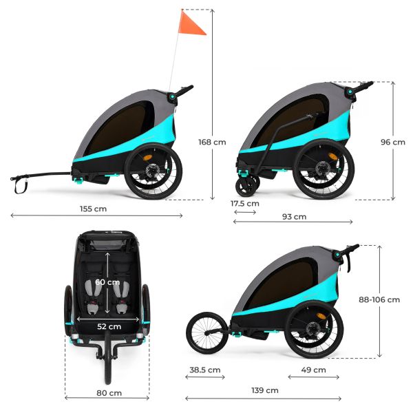 Remorque vélo enfant 3en1 Nava Bleu