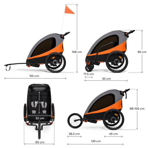 Remorque vélo enfant 3en1 Nava Orange