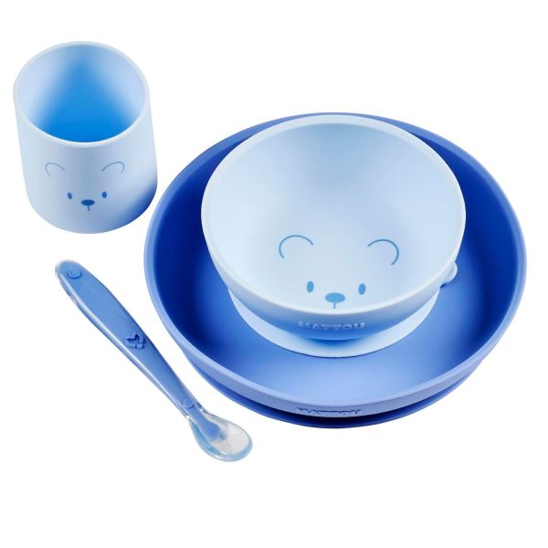 Coffret repas 4 pièces en silicone Bleu