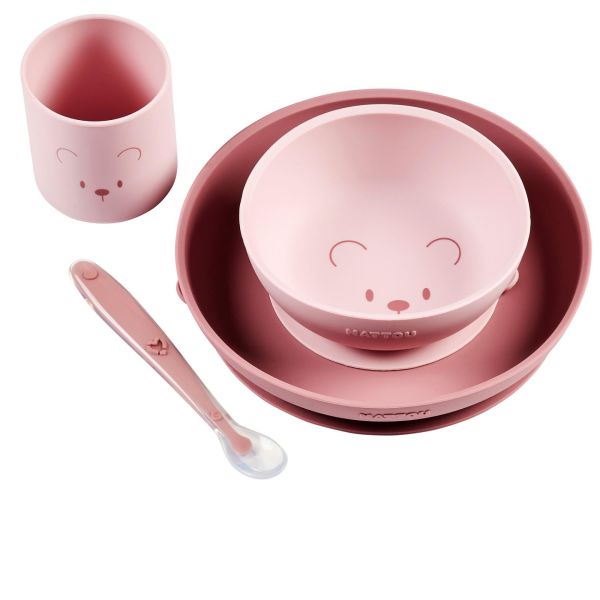Coffret repas 4 pièces en silicone Rose