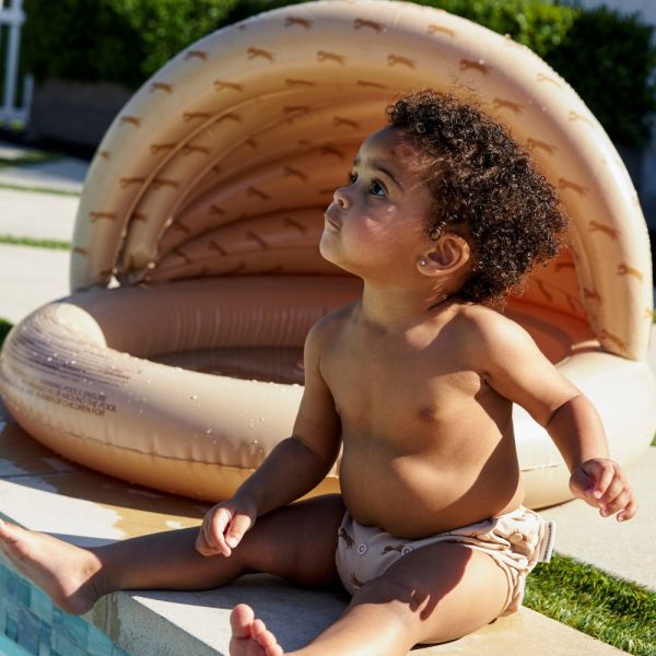 Piscine gonflable avec canopy léopard beige