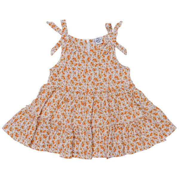 Robe bretelles en gaze liberty orange - 6 mois