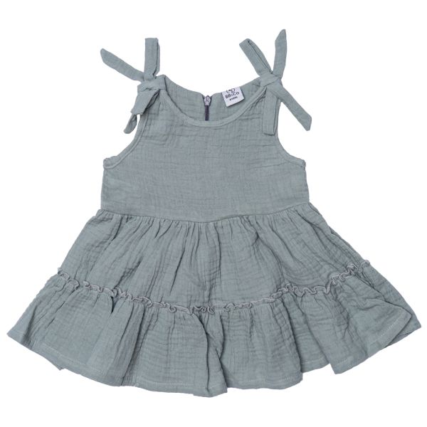 Robe bretelles en gaze vert de gris - 18 mois