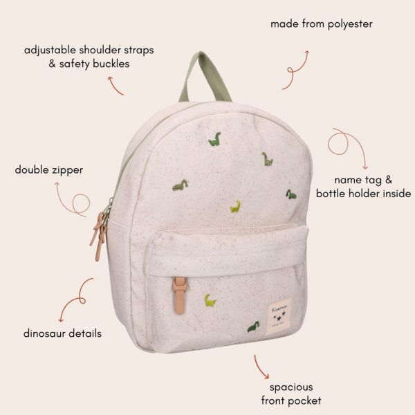 Sac à dos enfant Dinosaures beige 31 cm