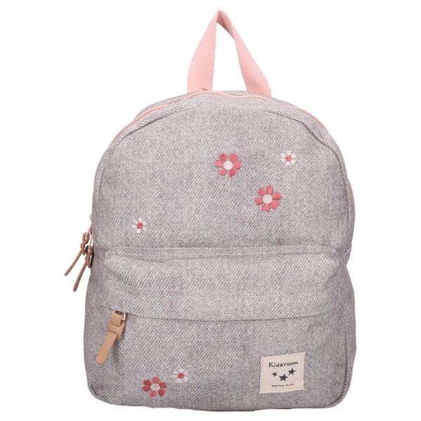 Sac à dos enfant Fleurs gris demin 31 cm