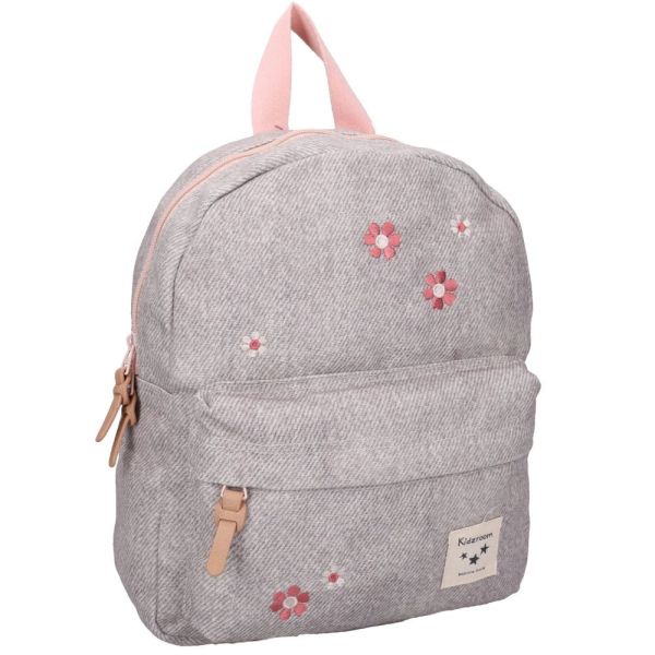 Sac à dos enfant Fleurs gris demin 31 cm