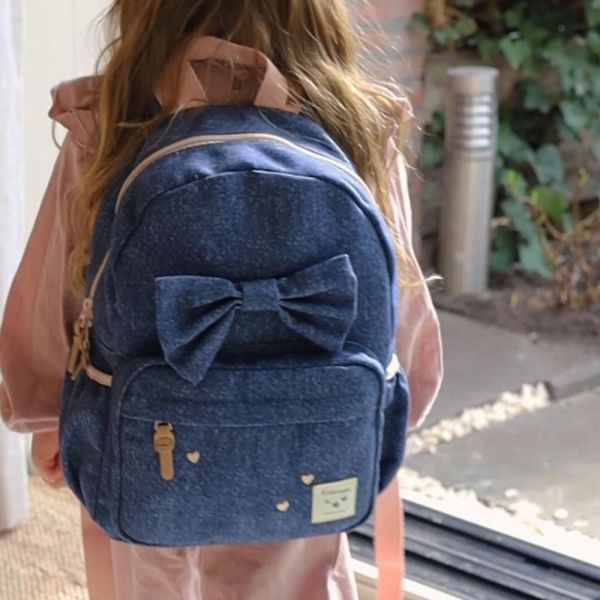 Sac à dos enfant neud bleu denim 36 cm